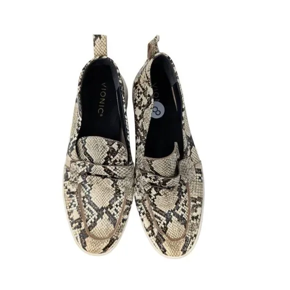 Vionic 8 Uptown Loafer Ivory Multi Snakeskin Career Casual Comfort Boating Women - Picture 3 of 10